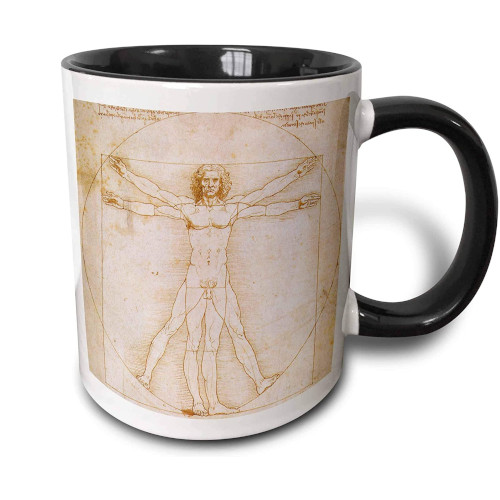 Taza Hombre de Vitruvio Leonardo da Vinci con interior y mango negro