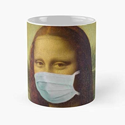 Taza de la Gioconda con mascarilla