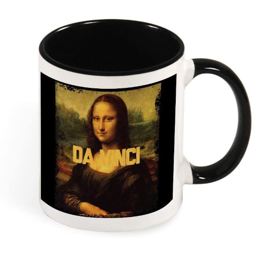 Taza de la Mona Lisa de Leonardo da Vinci con interior y mango negro