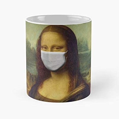 Taza de la Mona Lisa con mascarilla